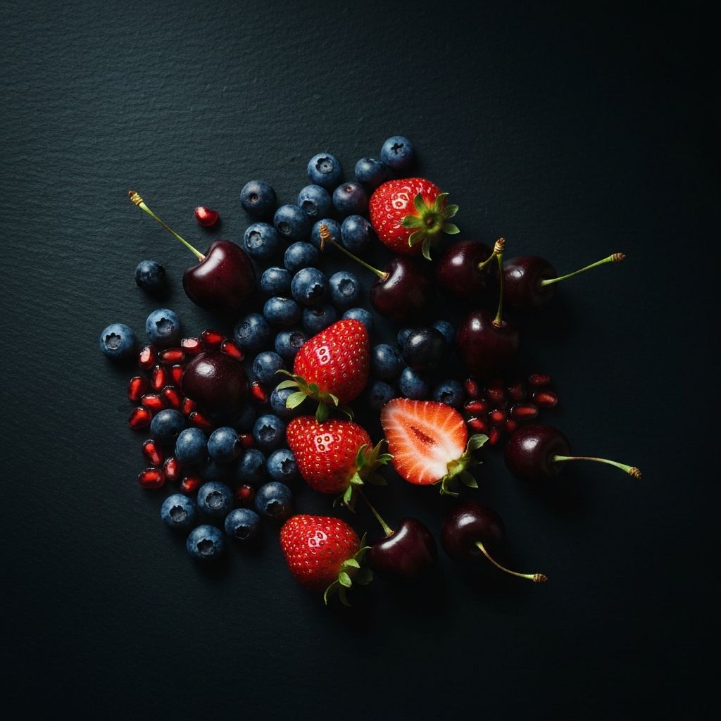 Mixed berries and dark fruits rich in antioxidant compounds